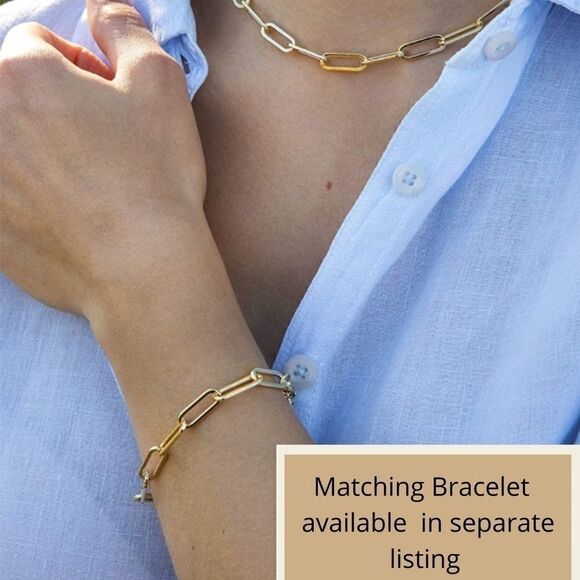 New 14k Gold Paperclip Chain Link Necklace - Picture 4 of 6